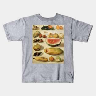 Still Life with Fruit (with Scorpion and Frog) by Hermenegildo Bustos Kids T-Shirt